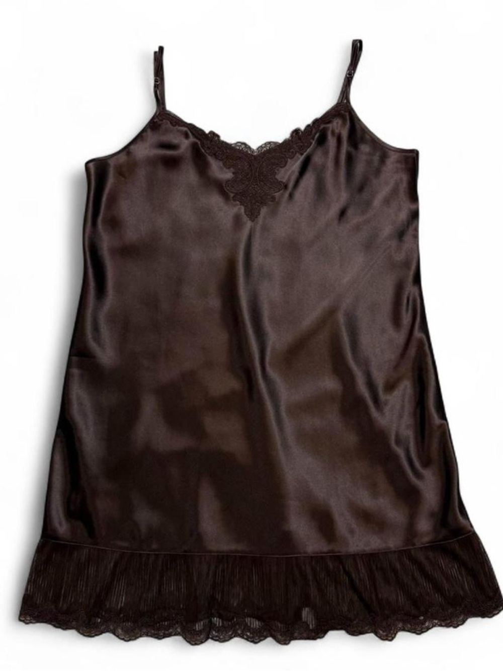 Morgan Taylor Intimates Brown Silky Lace Trim Slip dress Womens Size XL